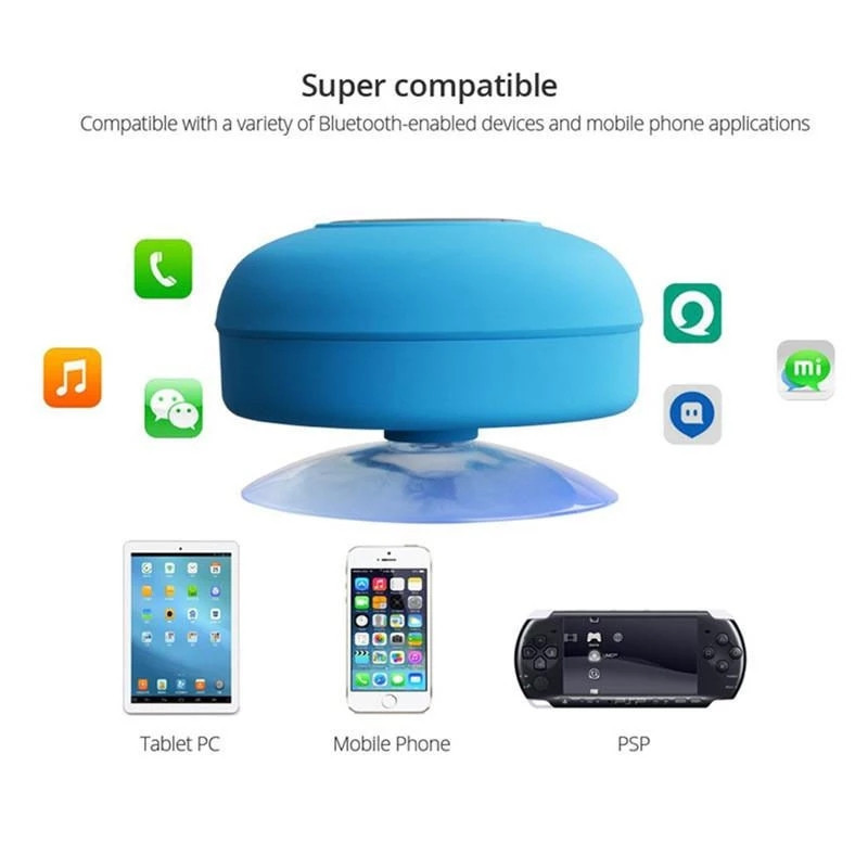 Mini difuzor Bluetooth Subwoofer de duș Difuzor handsfree impermeabil cu microfon cu ventuză pentru baie, piscină, plajă, telefon pentru mașină