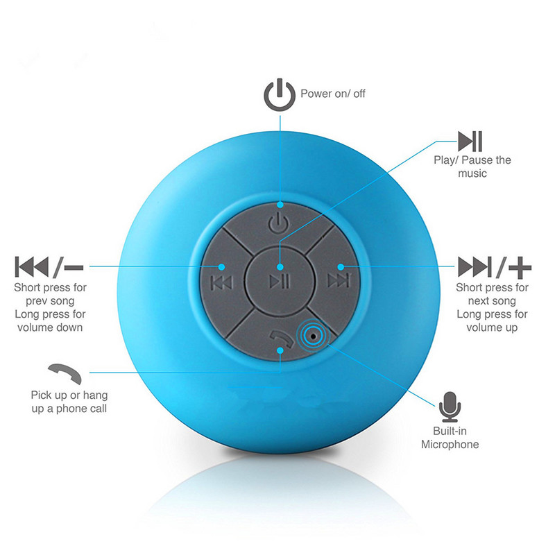 Mini difuzor Bluetooth Subwoofer de duș Difuzor handsfree impermeabil cu microfon cu ventuză pentru baie, piscină, plajă, telefon pentru mașină