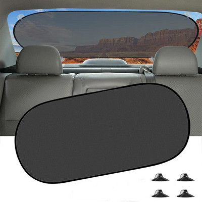 Car Sun Shade UV Protection Folding Auto Rear Window Sunshade 100x50cm Universal Mesh Back Window Visor with Suction Cups