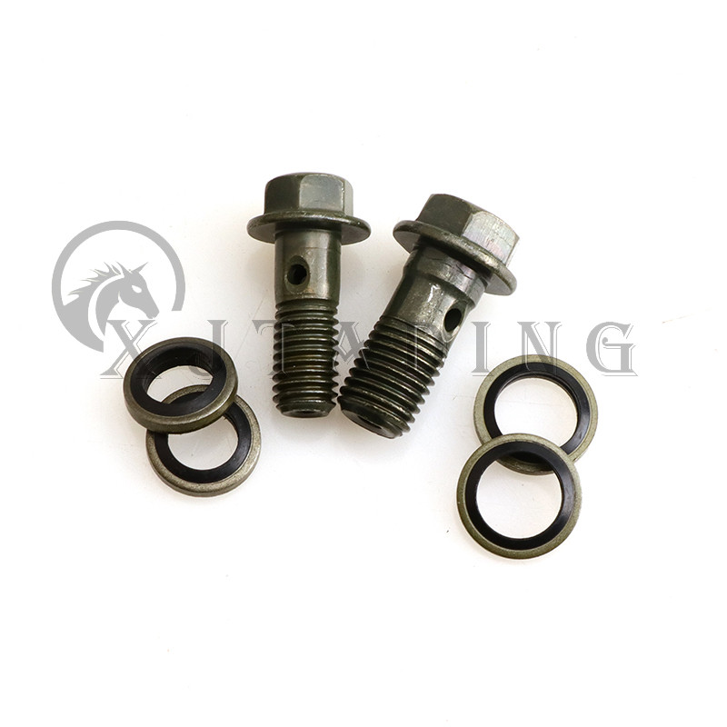 Universalus M8/M10x1.25 stabdžių pagrindinio cilindro alyvos žarnos varžtas, skirtas Honda Yamaha Suzuki motociklo keturračio karto jungties galas