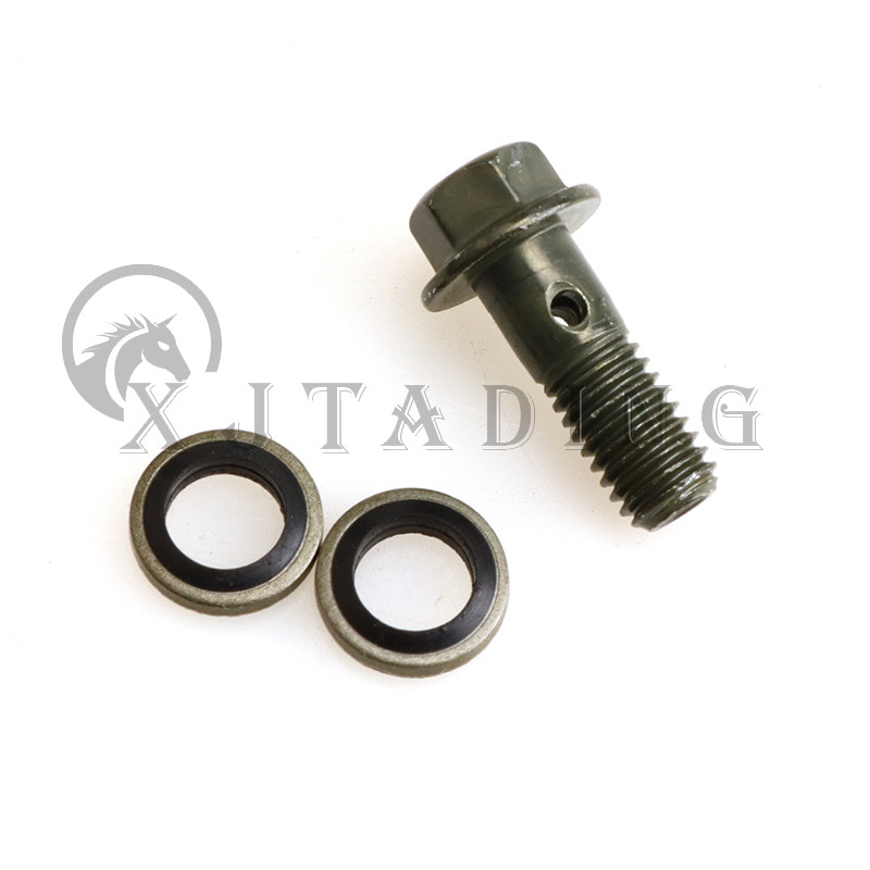 Universalus M8/M10x1.25 stabdžių pagrindinio cilindro alyvos žarnos varžtas, skirtas Honda Yamaha Suzuki motociklo keturračio karto jungties galas