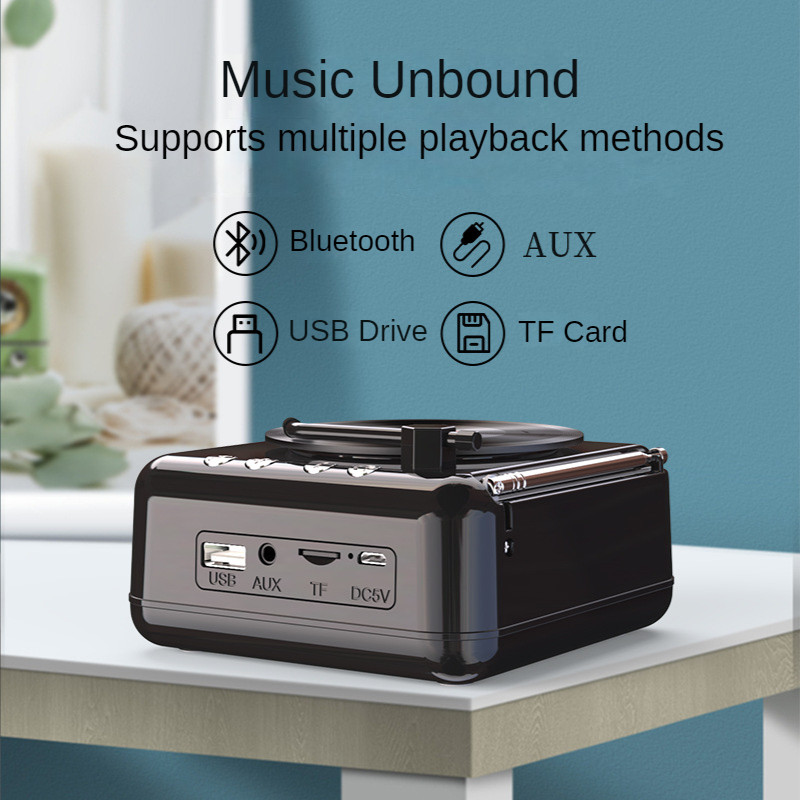 Juhtmeta Bluetoothi retroraadio Vinüülplaadimängija Bluetooth-kõlar Loov retroheliraadio Kaasaskantav minikaunistus