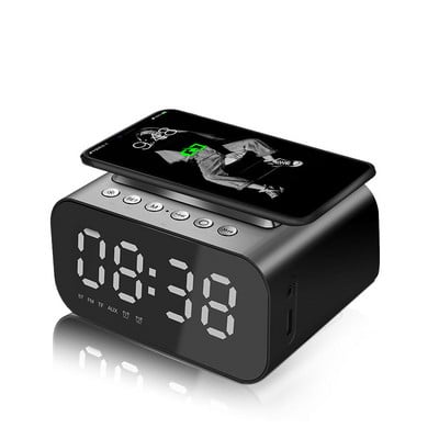 BT508 Mirror Безжичен Bluetooth високоговорител Преносим LED дисплей FM радио с безжично зарядно Стерео субуфер Мини будилник