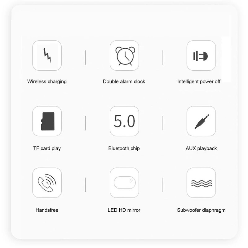 BT508 Difuzor Bluetooth fără fir cu oglindă Afișaj LED portabil Radio FM cu încărcător fără fir Subwoofer stereo Mini ceas cu alarmă