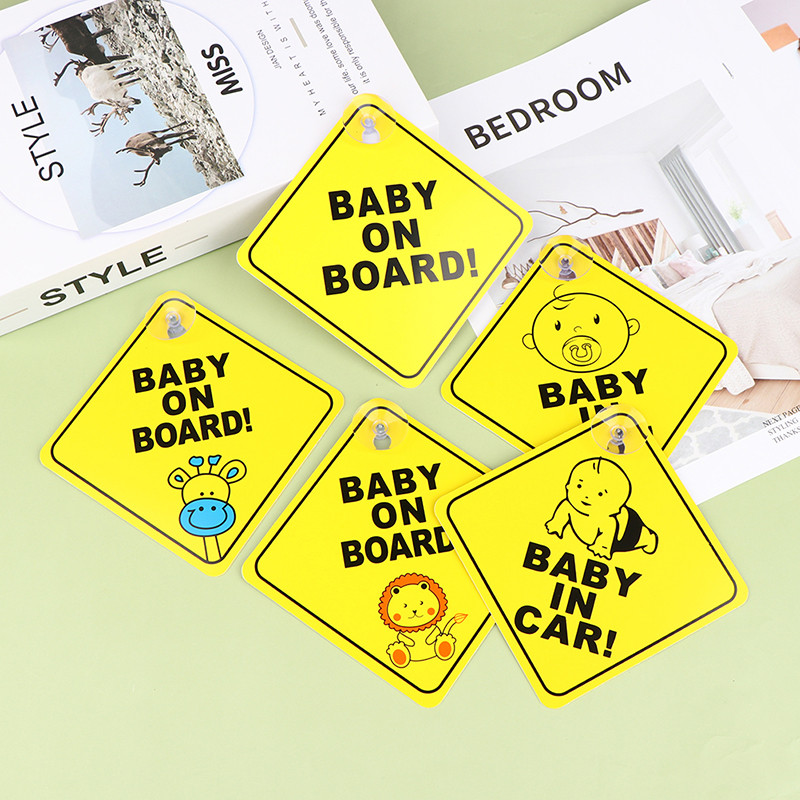 Kūdikio saugos automobilio lango siurbimo taurė geltoni įspėjamieji ženklai, vairuojantys automobilį