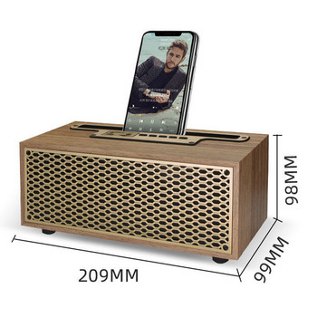 Винтидж дървесен Bluetooth високоговорител TWS Безжичен домашен субуфер Преносимо радио на открито Подарък Стерео високоговорител на стойка за мобилен телефон
