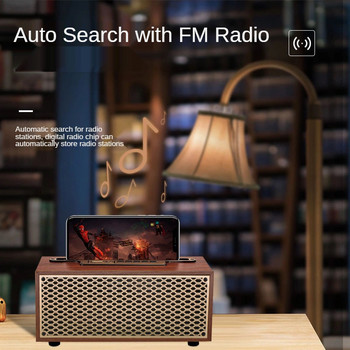 Винтидж дървесен Bluetooth високоговорител TWS Безжичен домашен субуфер Преносимо радио на открито Подарък Стерео високоговорител на стойка за мобилен телефон