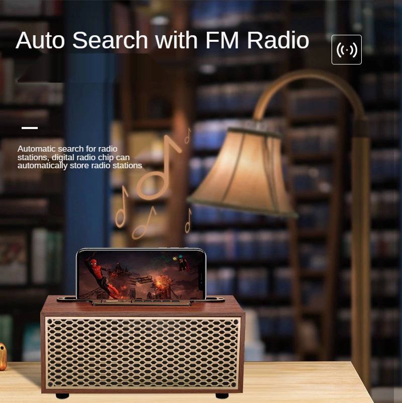 Difuzor Bluetooth din lemn de epocă TWS Subwoofer de acasă fără fir pentru exterior Radio portabil Cadou Stereo Difuzor Stand pentru telefon mobil