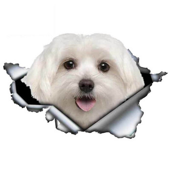13cm X 6cm 1 бр. Сладък малтийски стикер за кола Домашно куче Декорация на кола Скъсана метална стикерна отразяваща стикер Водоустойчив автомобилен стайлинг