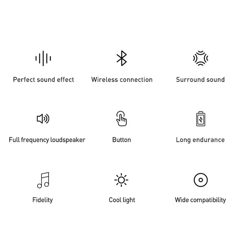 Spalvingas šviesos garsiakalbis nešiojamasis kompiuteris, atsparus vandeniui, belaidis Bluetooth, banguojantis žemasis dažnis, 3D garsas, nešiojamas žemųjų dažnių garsiakalbis Muzika lauko aikštėje