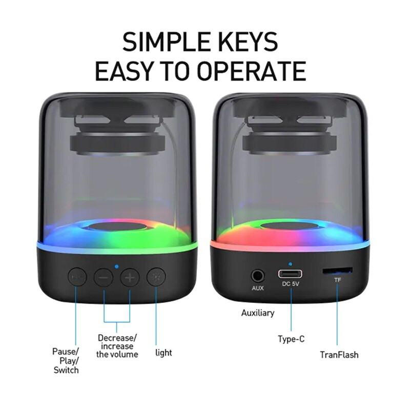 Spalvingas šviesos garsiakalbis nešiojamasis kompiuteris, atsparus vandeniui, belaidis Bluetooth, banguojantis žemasis dažnis, 3D garsas, nešiojamas žemųjų dažnių garsiakalbis Muzika lauko aikštėje