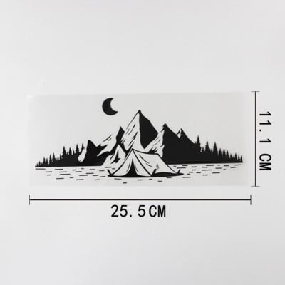 Melns/sudrabs Camping Travel Mountains Moon Decal Vinila automašīnas uzlīme 25,5CMX11,1CM