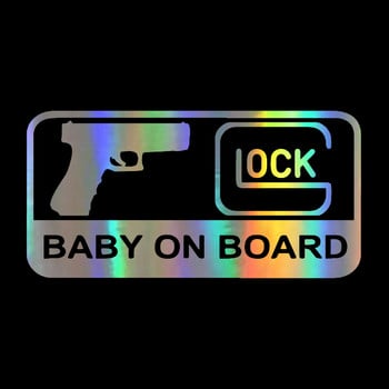 GLOCK BABY ON BOARD Διακόσμηση χαρακτήρων Vinyl Αυτοκόλλητα Αυτοκινήτου Ανακλαστικά λέιζερ 3D Αυτοκόλλητα Αυτοκινήτου Αυτοκόλλητο στυλ αυτοκινήτου 15,7CM*7,9CM