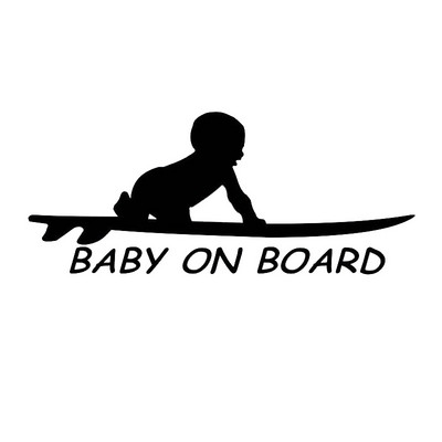 Baby on Board Surf Surfing Surfboard Car Truck Παράθυρο Αστεία αυτοκόλλητα βινυλίου με αυτοκόλλητα εξατομικευμένη διακόσμηση αυτοκινήτου 15,3*6,4cm