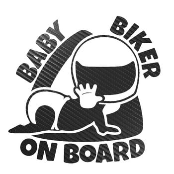 15cm*14cm Baby Biker on Board Αυτοκόλλητα αυτοκινήτου βινυλίου από ανθρακονήματα 3D Αστεία αυτοκόλλητα JDM σε αυτοκόλλητα αυτοκινήτου μοτοσικλέτας για αυτοκίνητο