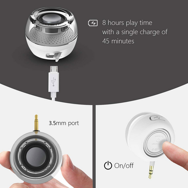 Valge 3,5 mm Aux Audio Jack Mini juhtmevaba võimas kristallkõlar nutitelefoni tahvelarvuti jaoks kaasaskantav HIFI 3D ruumilise heliga telefoni kõlar