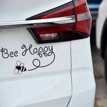 15.4CM*8.5CM Bee Happy Design Art Vinyl Car Sticker Вдъхновяваща стикерка Черен/Сребърен за стикер Daewoo