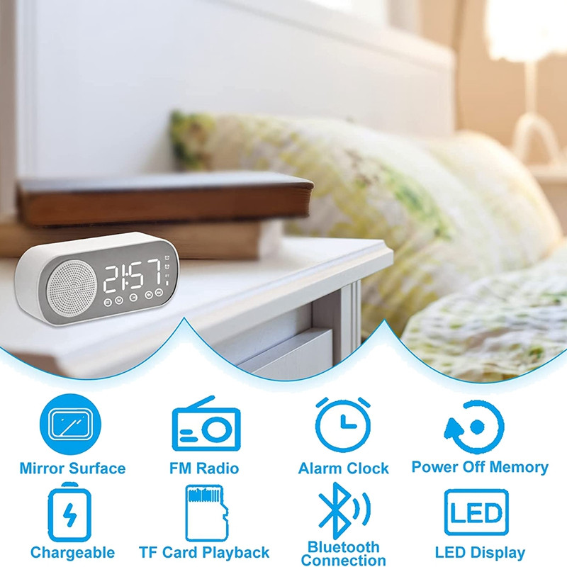 Ψηφιακό Ξυπνητήρι LED με ραδιόφωνο FM και ηχείο Bluetooth, Λειτουργία μείωσης φωτεινότητας 3 επιπέδων, ρολόγια αναβολής για διακόσμηση