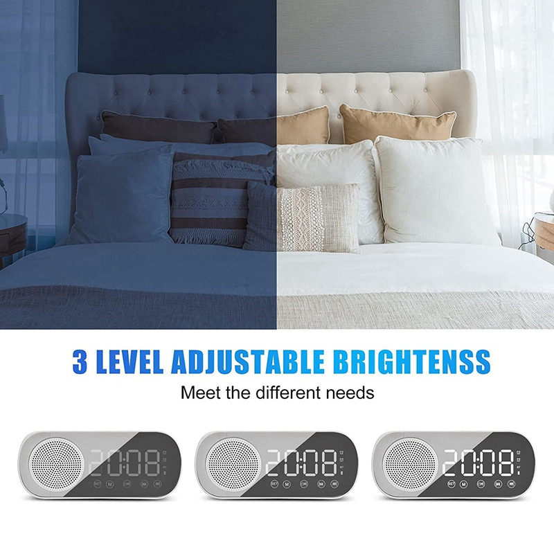 Ψηφιακό Ξυπνητήρι LED με ραδιόφωνο FM και ηχείο Bluetooth, Λειτουργία μείωσης φωτεινότητας 3 επιπέδων, ρολόγια αναβολής για διακόσμηση