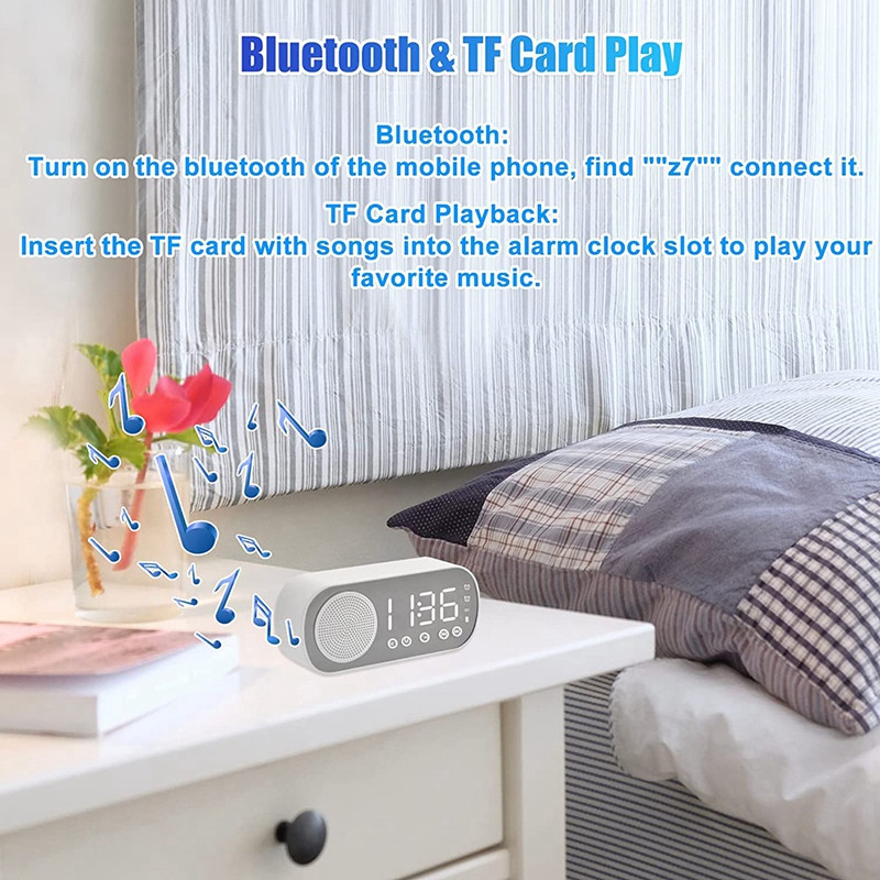 Ψηφιακό Ξυπνητήρι LED με ραδιόφωνο FM και ηχείο Bluetooth, Λειτουργία μείωσης φωτεινότητας 3 επιπέδων, ρολόγια αναβολής για διακόσμηση