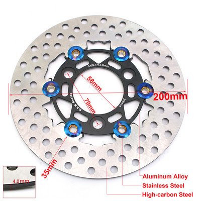 200 mm apgr./min. disku bremzes, 3 atveres, 57 mm, 70 mm motocikla peldošā diska rotora suports universāls priekšējais aizmugurējais ritenis Yamaha motorolleriem Niu