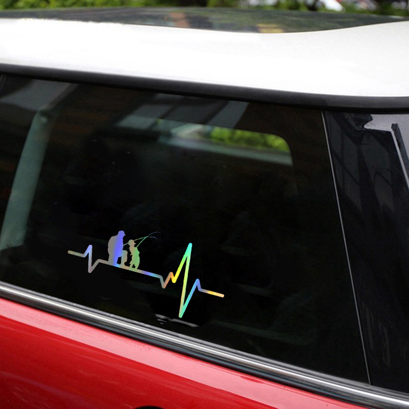 Autómatricák Heartbeat Fishing Apa Apa Fia Fish Vicces Vadállat matricák és matricák Vinyl Car Styling 16,7*8cm