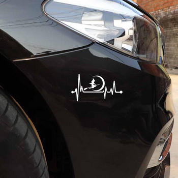 1 ΤΕΜ 13,7cm*7,3cm Cute Witch Moon Broom Heartbeat Vinyl Black/Silver Αυτοκόλλητο αυτοκινήτου για αυτοκόλλητα Volkswagen