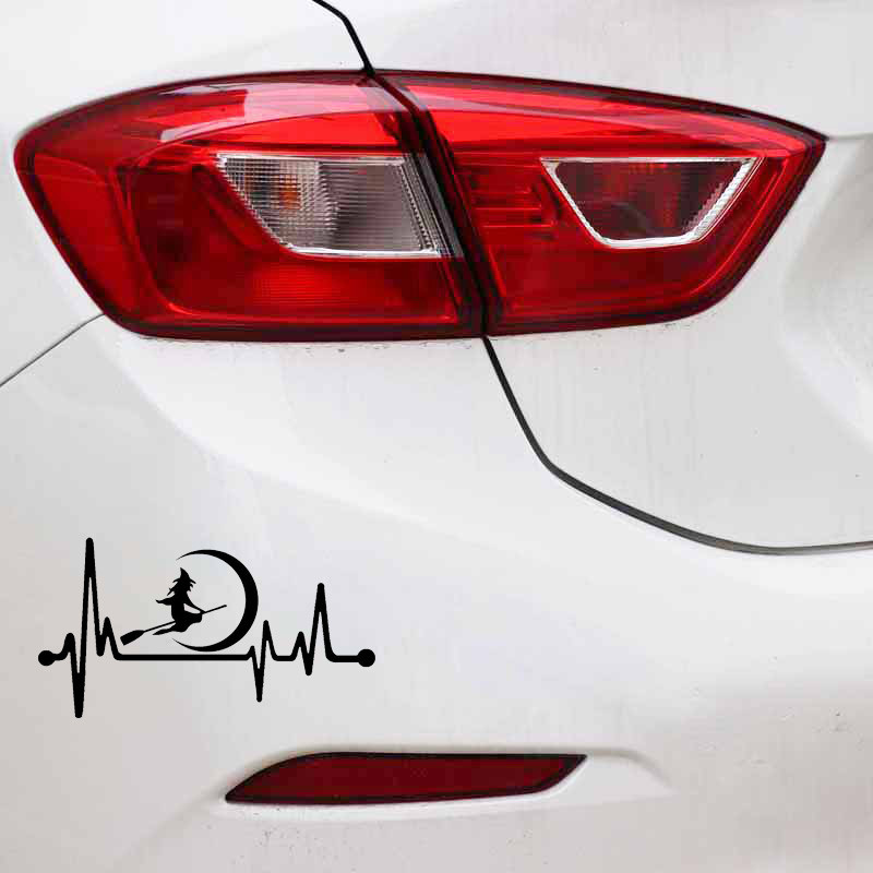 1 vnt. 13,7 cm * 7,3 CM mielas raganos mėnulio šluotos širdies plakimas vinilo juodos/sidabrinės spalvos automobilio lipdukas, skirtas Volkswagen lipdukams