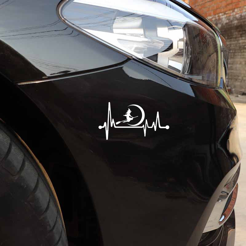 1 vnt. 13,7 cm * 7,3 CM mielas raganos mėnulio šluotos širdies plakimas vinilo juodos/sidabrinės spalvos automobilio lipdukas, skirtas Volkswagen lipdukams