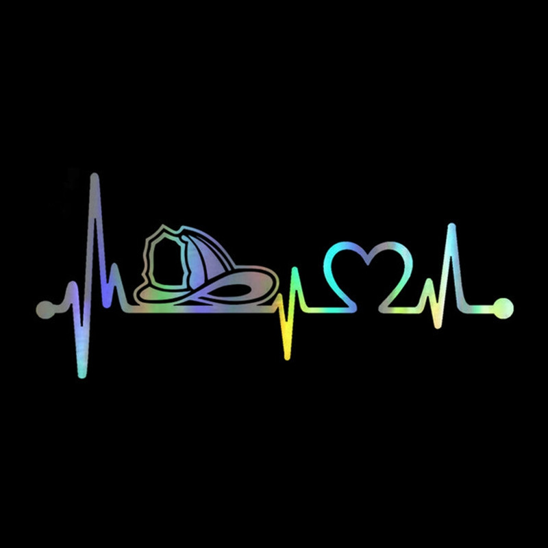 1 vnt. Automobilio lipdukas Ugniagesio ugniagesio šalmas Heartbeat Lifeline Dekoratyvinis automobilio lipdukas Lazerinis vinilo automobilio stilius 20,3 cm * 8,9 cm