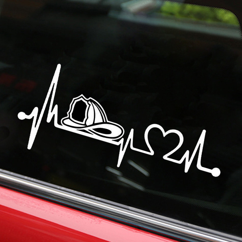 1 vnt. Automobilio lipdukas Ugniagesio ugniagesio šalmas Heartbeat Lifeline Dekoratyvinis automobilio lipdukas Lazerinis vinilo automobilio stilius 20,3 cm * 8,9 cm