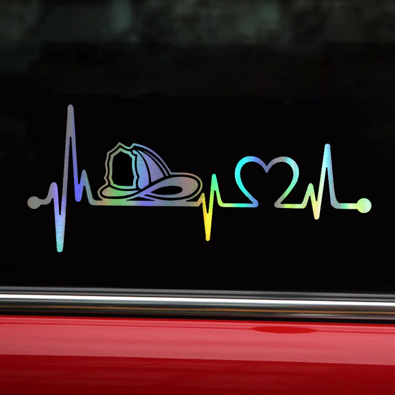 1 vnt. Automobilio lipdukas Ugniagesio ugniagesio šalmas Heartbeat Lifeline Dekoratyvinis automobilio lipdukas Lazerinis vinilo automobilio stilius 20,3 cm * 8,9 cm