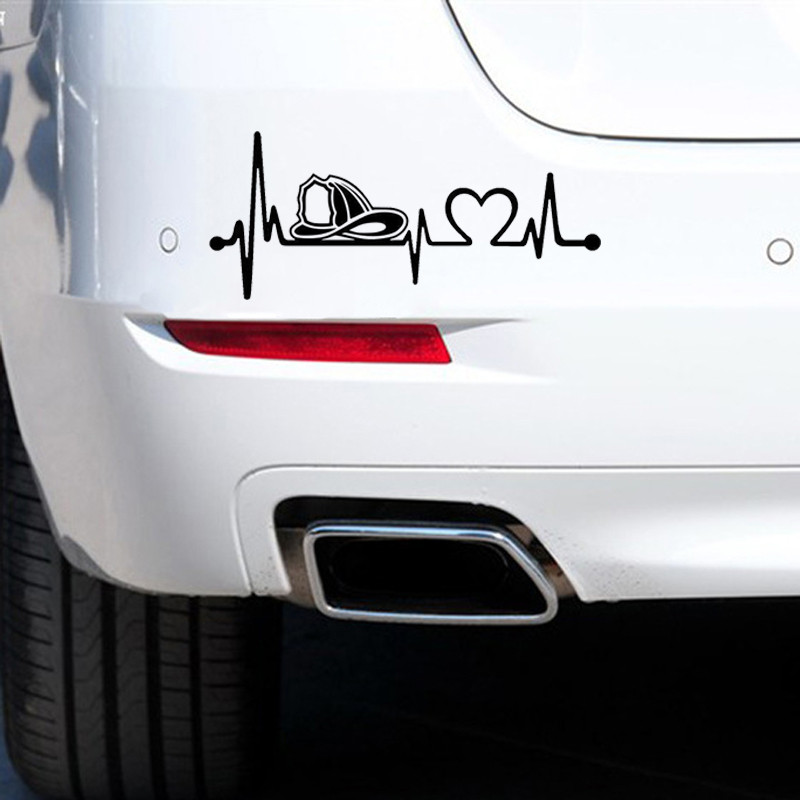 1 vnt. Automobilio lipdukas Ugniagesio ugniagesio šalmas Heartbeat Lifeline Dekoratyvinis automobilio lipdukas Lazerinis vinilo automobilio stilius 20,3 cm * 8,9 cm