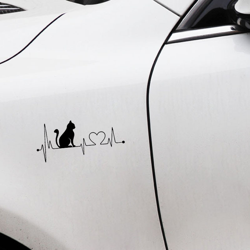 18*9cm Creativity Pet Cat Heartbeat Automobilių lipdukai ir lipdukai Galinio priekinio stiklo lango dangčio įbrėžimai Dekoravimo priedai KK