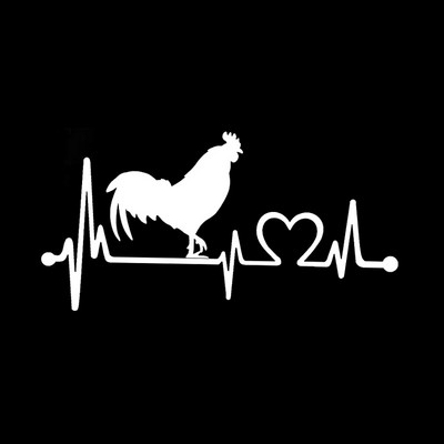 1 ΤΕΜ. 16,4cm*8,3cm Farm Rooster Chicken Poultry Vintage Heartbeat Line Vinyl Black/Silver Αυτοκόλλητο αυτοκινήτου για αυτοκόλλητα Skoda