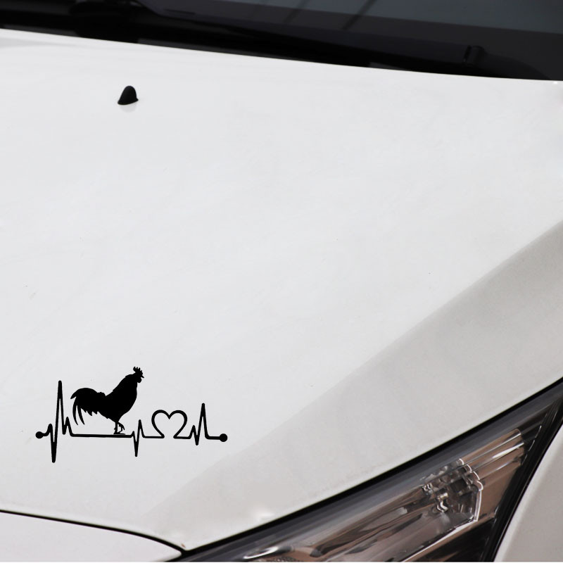 1 vnt 16,4cm*8,3cm Farm Rooster Chicken Poultry Vintage Heartbeat Line Vinilinis juodas/sidabrinis automobilio lipdukas, skirtas Skoda lipdukams