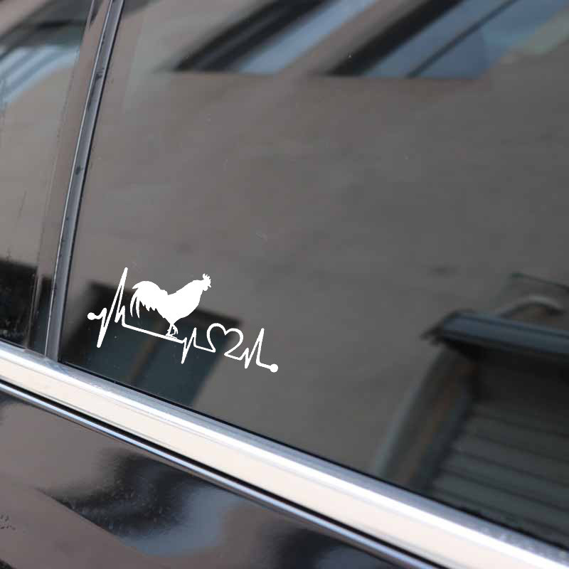 1 vnt 16,4cm*8,3cm Farm Rooster Chicken Poultry Vintage Heartbeat Line Vinilinis juodas/sidabrinis automobilio lipdukas, skirtas Skoda lipdukams