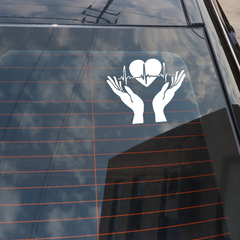 1 vnt. 15,3*12,3 CM Šauniausias širdies plakimas rankose Atkišę delnus Kardiogramos automobilio lipdukas Dekoratyvinis vinilas skirtas Infiniti lipdukas