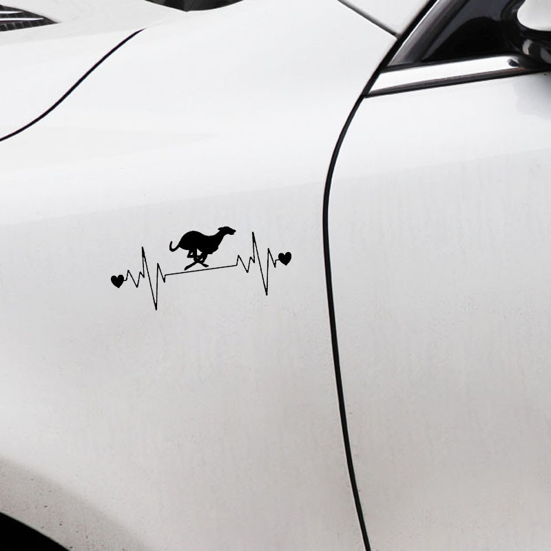 1 tk 16,5cm*6,7cm Lovely Dog Racing Whippet Heartbeat Line Vinüülmust/hõbedane autokleebis Buicki kleebistele