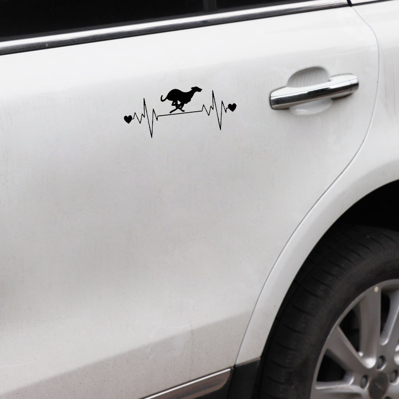 1 tk 16,5cm*6,7cm Lovely Dog Racing Whippet Heartbeat Line Vinüülmust/hõbedane autokleebis Buicki kleebistele