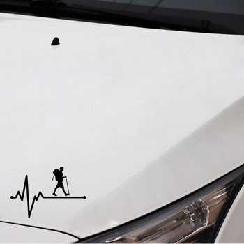 1 ΤΕΜ. 15,5cm*10,4cm Hiking Man Lifeline Heartbeat Decal Βινύλιο Μαύρο/Ασημί για Αυτοκόλλητα Renault