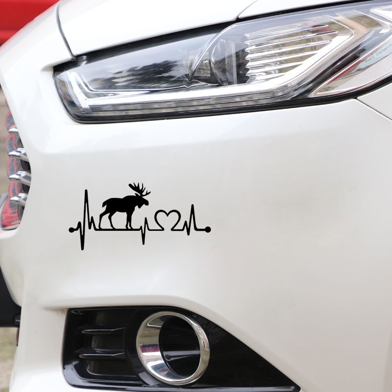 1 TK 14cm*6,7cm Moose Elk Heartbeat Lifeline vinüülmootorratta must/hõbedane autokleebis Mercedese kleebistele