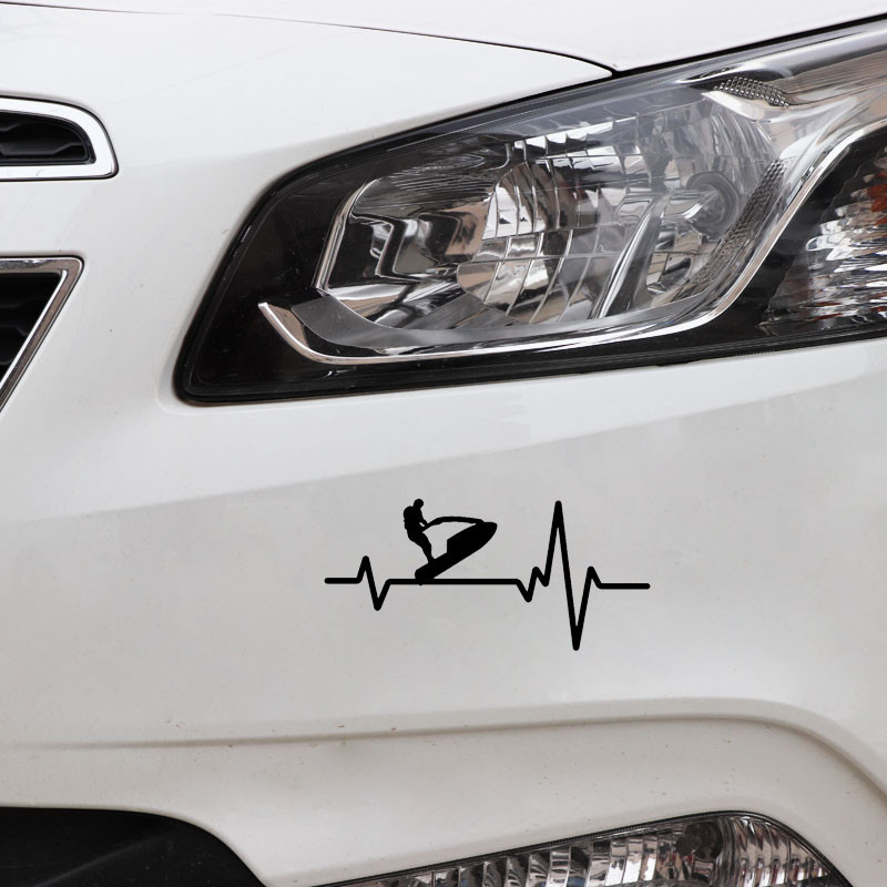 1 ΤΕΜ. 16,5cm*8,1cm τζετ σκι Stand Up Watercraft Heartbeat Line Vinyl Black/Silver Αυτοκόλλητο αυτοκινήτου