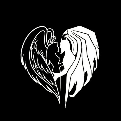 Susisiekite ir tapkite širdimi demono angelo lipdukas juodas/sidabrinis vinilinis automobilio lipdukas, dengiantis kėbulą, automobilio dalys 14,5*15,1 cm