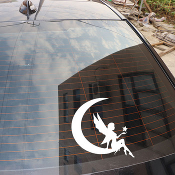 Фея и луна със звезда Винилова стикерка Модна декорация на багажник Стикер за кола Авточасти 16,2X14,6CM