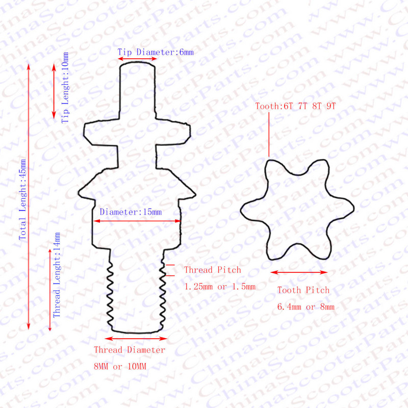 6T 7T 8T 9T 25H T8F M8 M10 Lant Ambreiaj Cutie de viteze Pinion fata pentru 2 timpi 47cc 49cc Motor Pocket Bike Mini Moto ATV Quad
