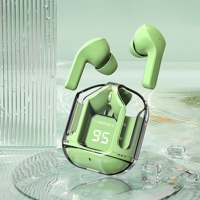 Нови шумопотискащи безжични Bluetooth слушалки HiFi стерео спортни слушалки с цифров дисплей, прозрачен калъф за зареждане
