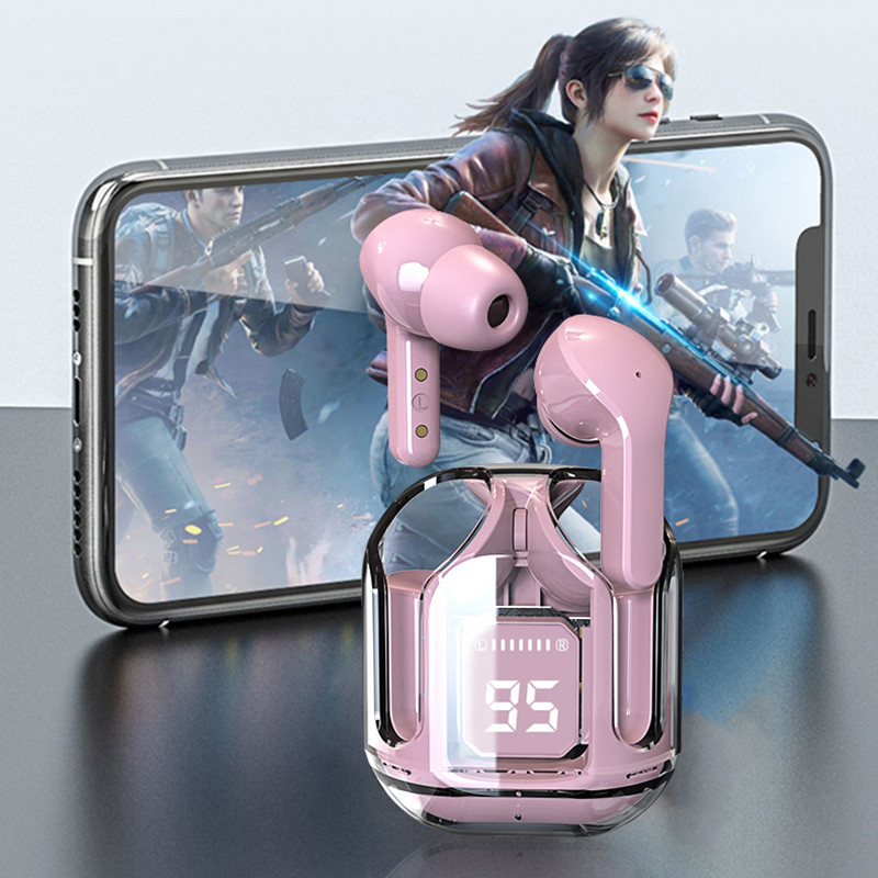 Noi căști Bluetooth fără fir cu anulare a zgomotului Căști sport stereo HiFi cu afișaj digital Carcasă transparentă de încărcare