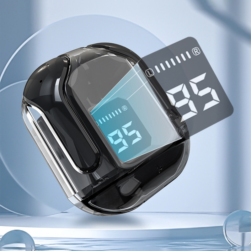 Noi căști Bluetooth fără fir cu anulare a zgomotului Căști sport stereo HiFi cu afișaj digital Carcasă transparentă de încărcare