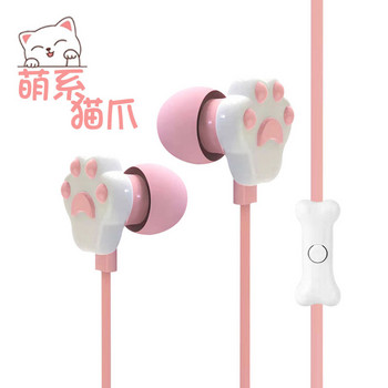 3,5 мм кабелни слушалки за момичета Сладка котешка лапа Слушалки за поставяне в ухото с микрофон Игри Стерео музика Слушалки Слушалки за Samsung Xiaomi